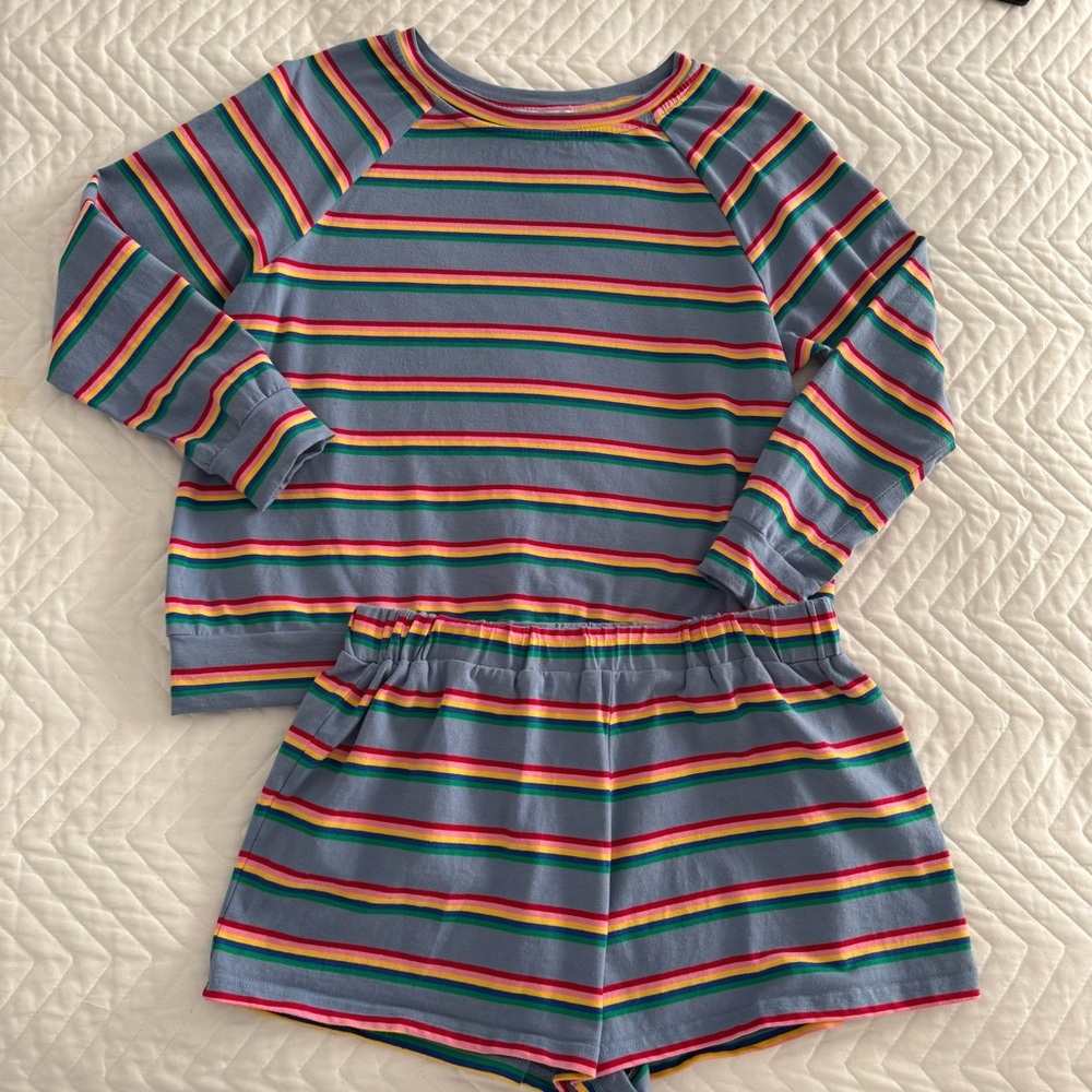 Striped Blue Rainbow Lounge Top and Shorts Set